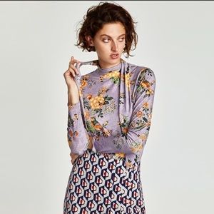 Zara High Neck Floral Bow Blouse